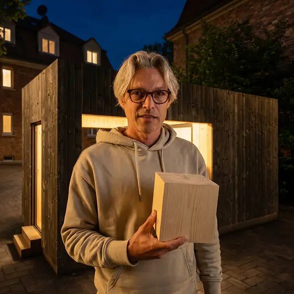 Markus Scheller von Kubô mit einem Holzmodul